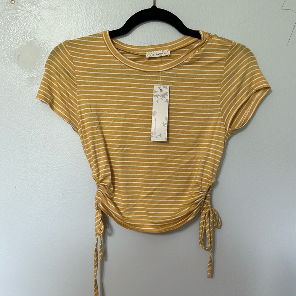 Endless Blu Mustard Striped little tee with side ruching Size S